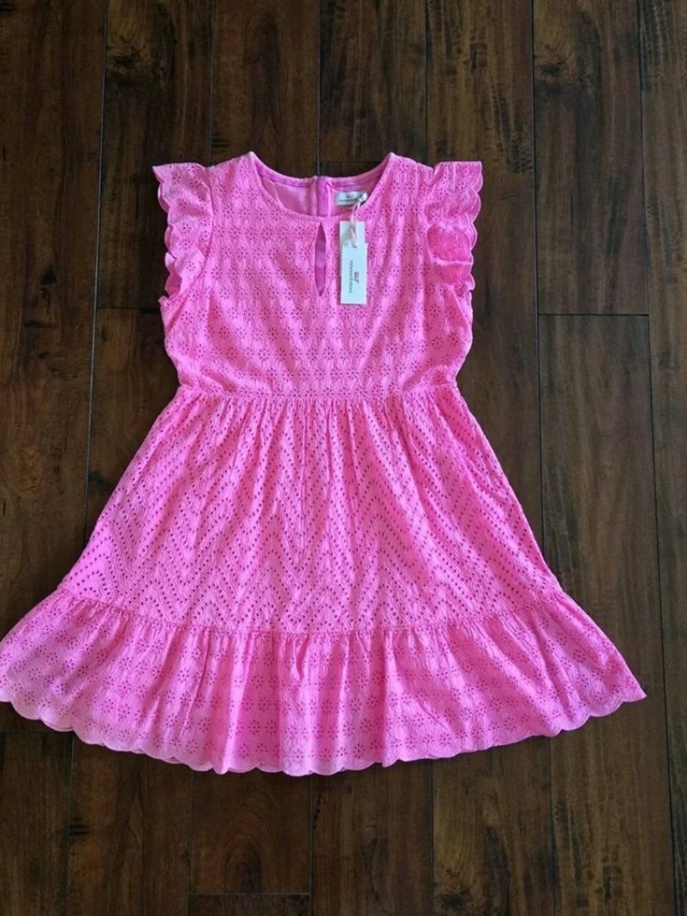Vineyard Vines Allamanda Pink Wave Floral Eyelet Dress Size 12 - Picture 6 of 12